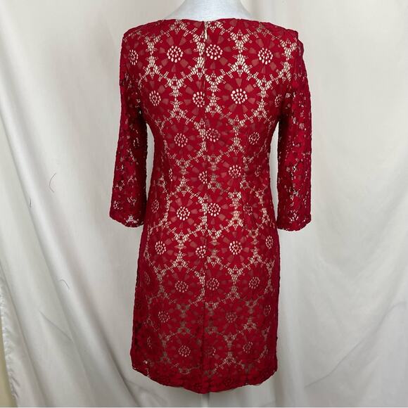 Jessica Howard Sheer Red Lace Party Event Holiday Shift Dress NWOT Size 4P - Picture 5 of 14